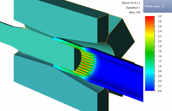 Simulation von Rundkneten in QForm. Umformgrad-Verteilung
